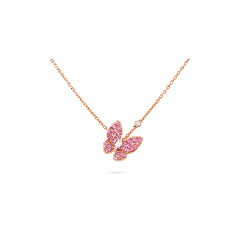 Pendentif Papillon Or Rose & Saphirs Roses - Paumet Ailes d'Amour