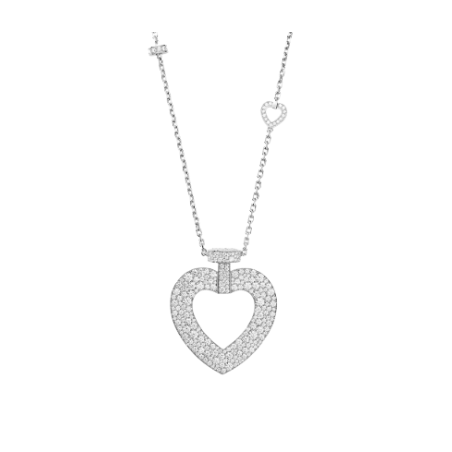 Collier Cœur Diamants Pavé Or Blanc 18K – Paumet Paris